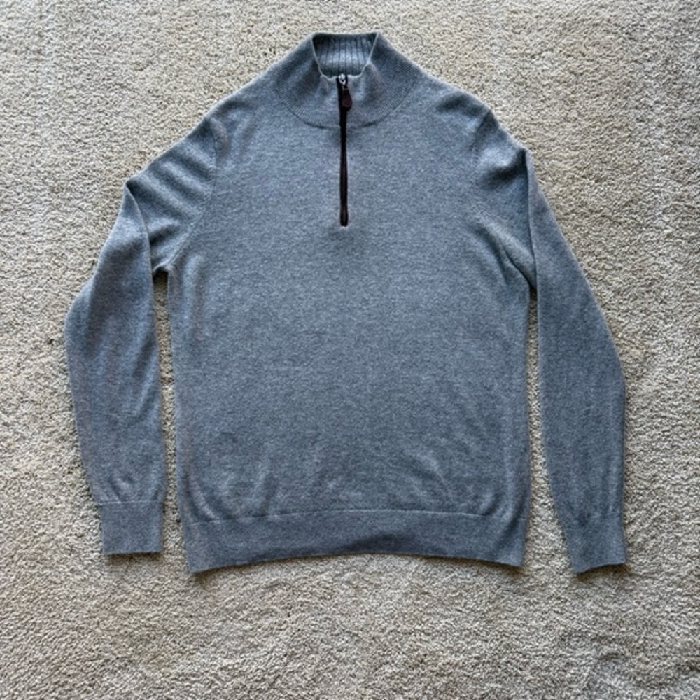 Magaschoni Man Cashmere Quarter Zip Sweater Gray Size L